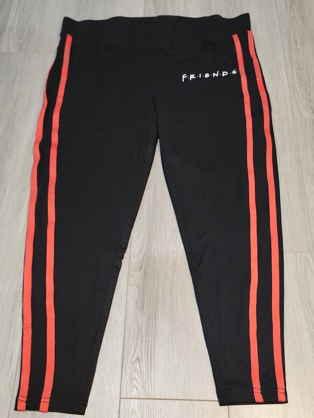 FRIENDS Black Leggings with Red Side Stripes